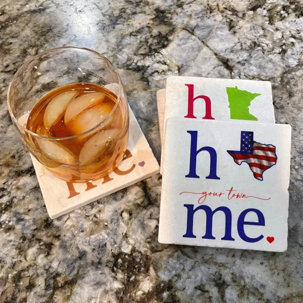 Home State Coasters on Marble